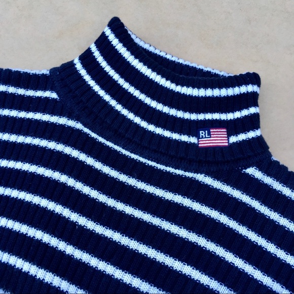 Polo by Ralph Lauren ❉ Navy & White Striped Ribbed Turtleneck Size P XXS Petite - Picture 3 of 8